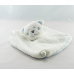 Doudou plat ours chat bleu et blanc avec écharpe SERGEI SOCKS