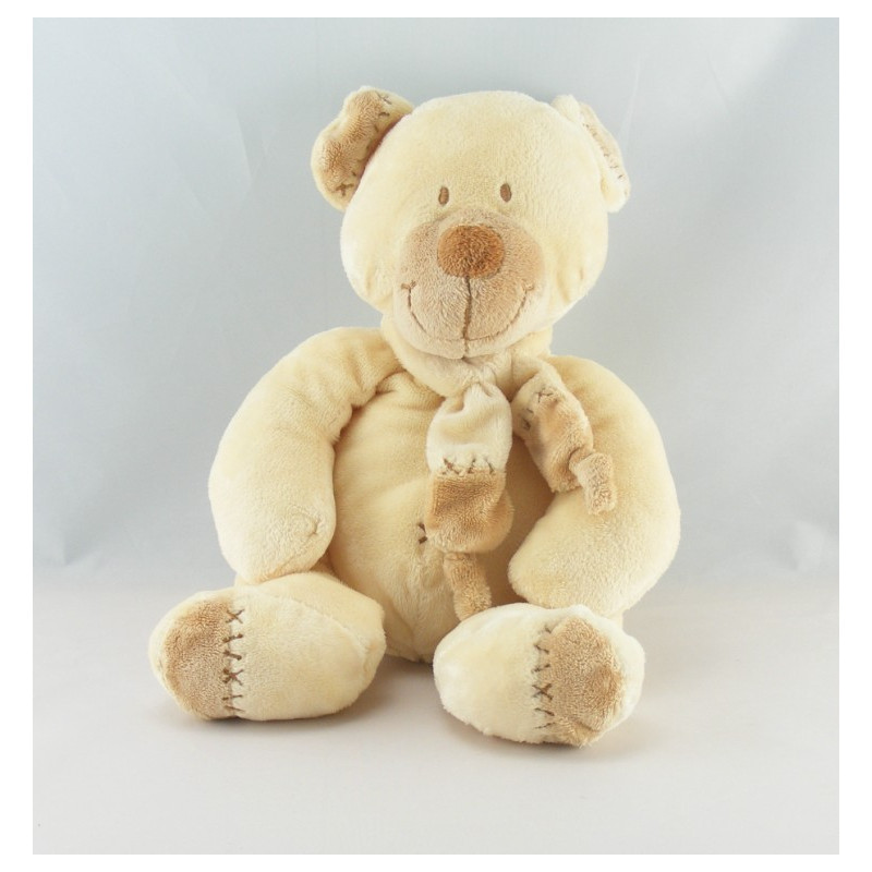 Doudou ours écru beige avec écharpe NICOTOY