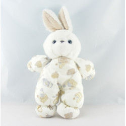 Doudou lapin blanc salopette imprimé TARTINE ET CHOCOLAT