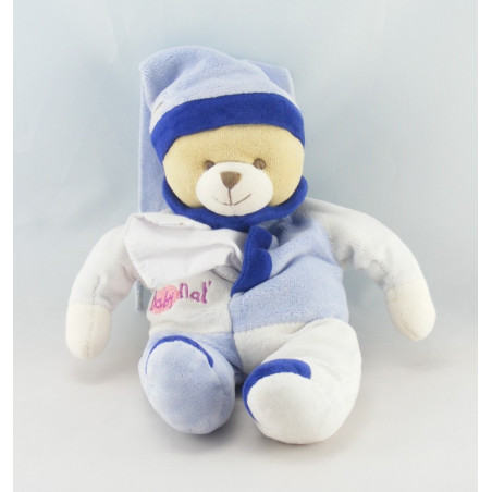 Doudou ours bleu avec mouchoir BABY NAT 