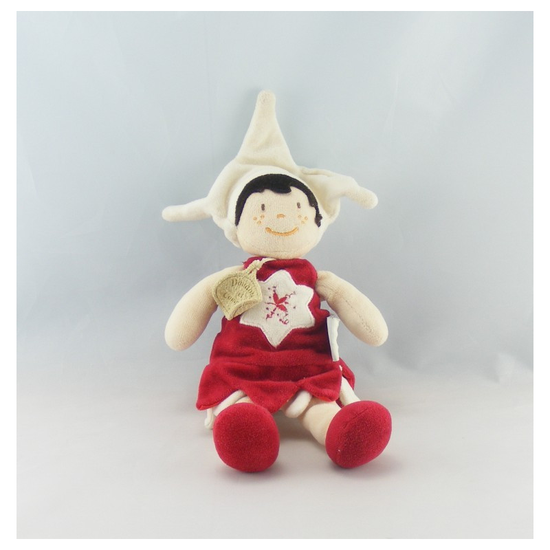 Doudou et compagnie lutin arlequin orange rouge 