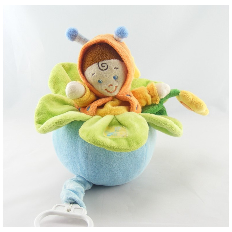 Doudou plat papillon orange pois bleu NICOTOY