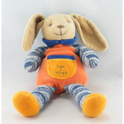 Doudou et compagnie lapin orange bleu laine noeud 30 cm