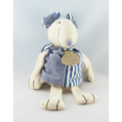 Doudou et compagnie souris grise salopette bleu marine rayé