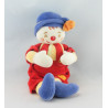 Doudou Clown salopette rouge chapeau bleu fleur Sucre d'Orge