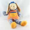 Doudou et compagnie lapin orange bleu laine 30 cm
