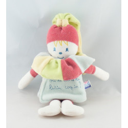 Doudou boule clown arlequin bleu rouge jaune SUCRE D'ORGE 