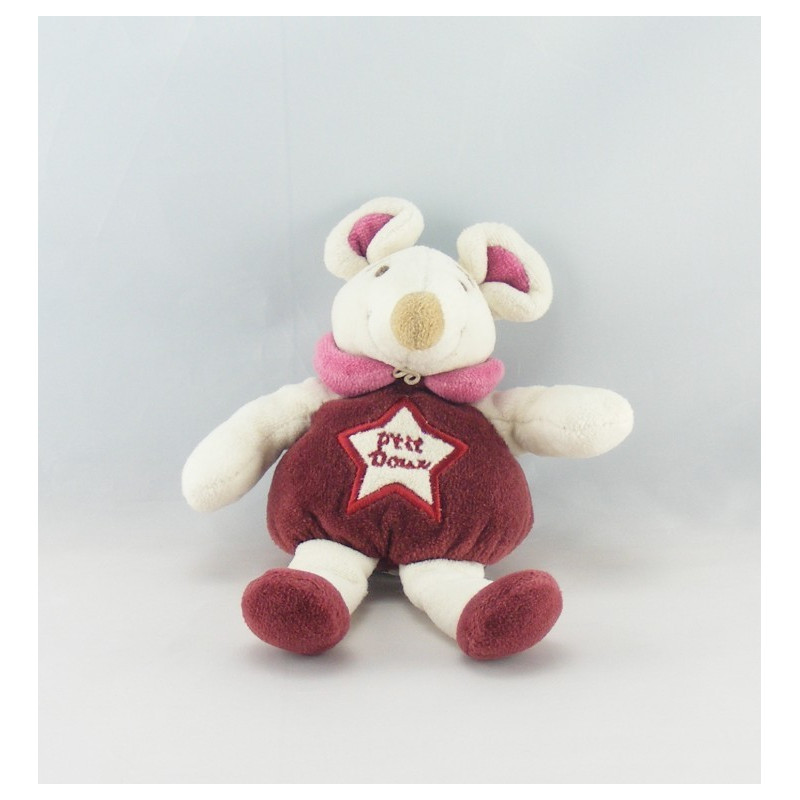Doudou et compagnie souris ptit doux bordeaux mouchoir 