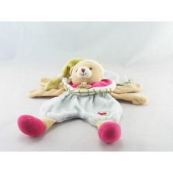 Doudou et compagnie plat fleur bleu rose ours coeur brodé 