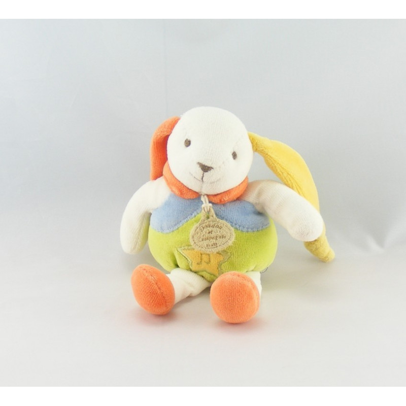 Doudou et compagnie lapin ptit doux bleu jaune carotte