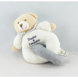 Doudou et compagnie hochet anneau ours blanc gris 