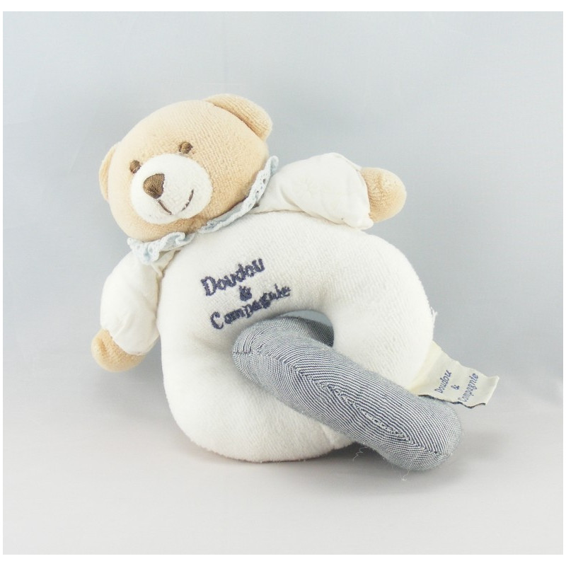 Doudou et compagnie hochet anneau ours blanc gris 