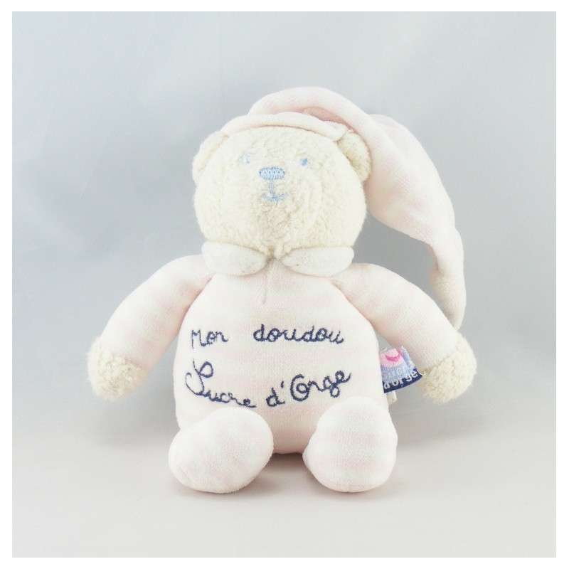 Doudou ours vichy rose SUCRE D'ORGE
