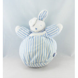 Doudou lapin boule blanc bleu rayé SUCRE D'ORGE