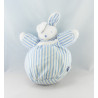 Doudou lapin boule blanc bleu rayé SUCRE D'ORGE