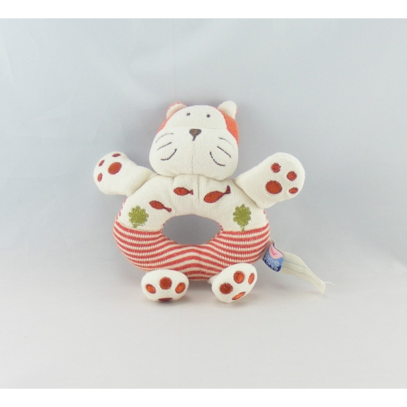 Doudou chat blanc rouge poissons SUCRE D'ORGE