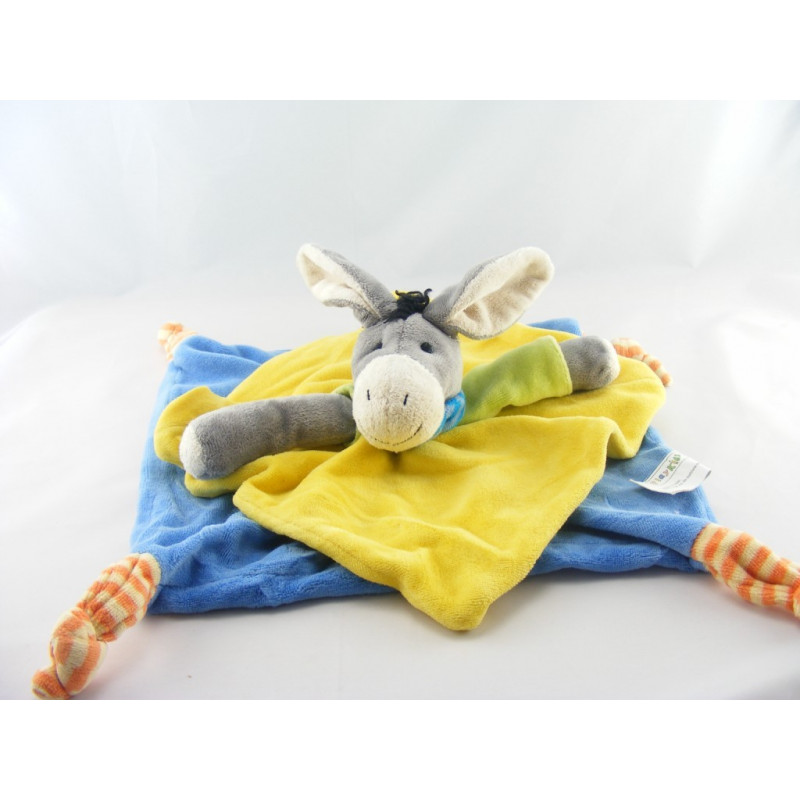 Doudou plat ane calin bleu jaune PLAYKIDS