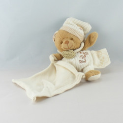 Doudou et compagnie bio ours blanc beige fleurs 14 cm