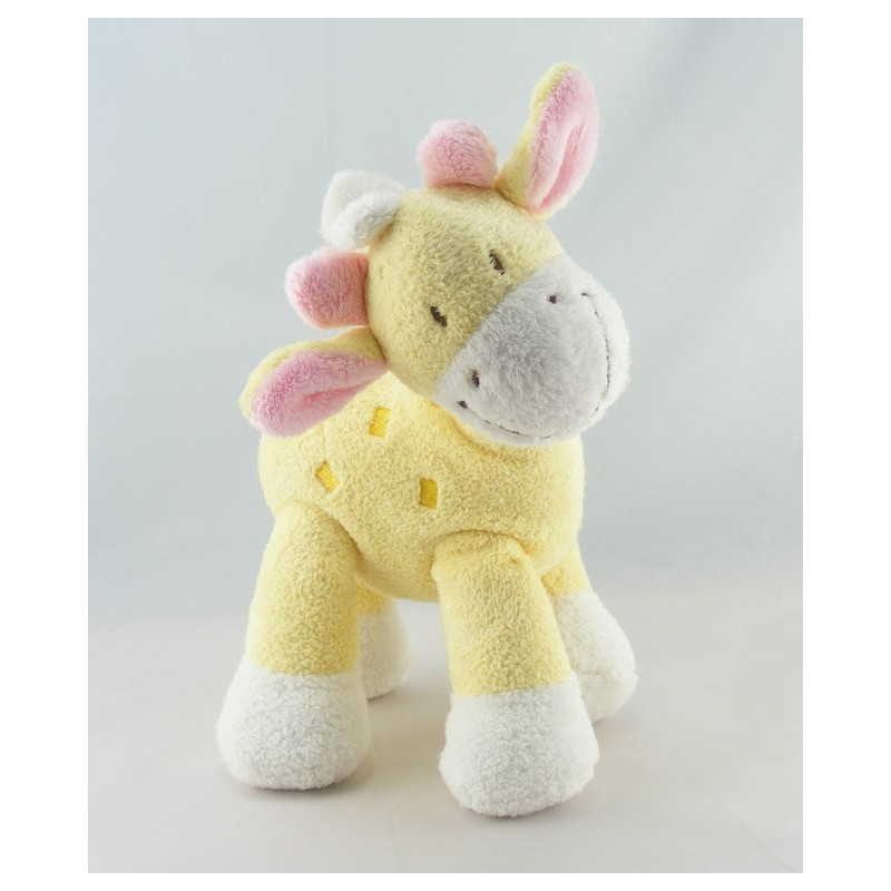 Doudou Girafe jaune et marron avec écharpe bleue Nicotoy