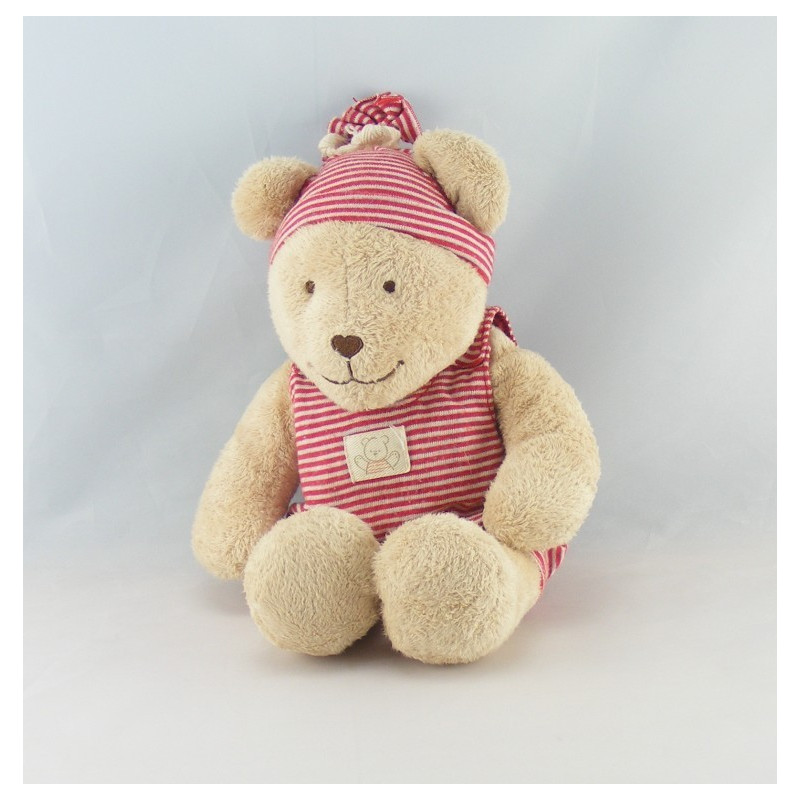 Doudou ours blanc salopette rayé rouge KIABI