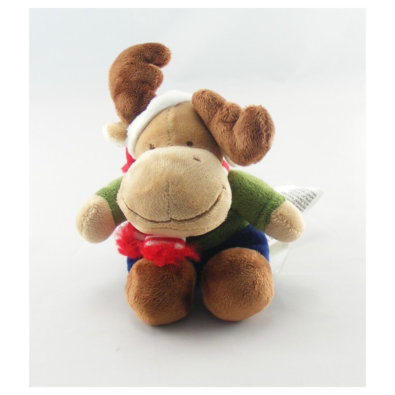 Doudou elan cerf renne bonnet écharpe verte NICOTOY