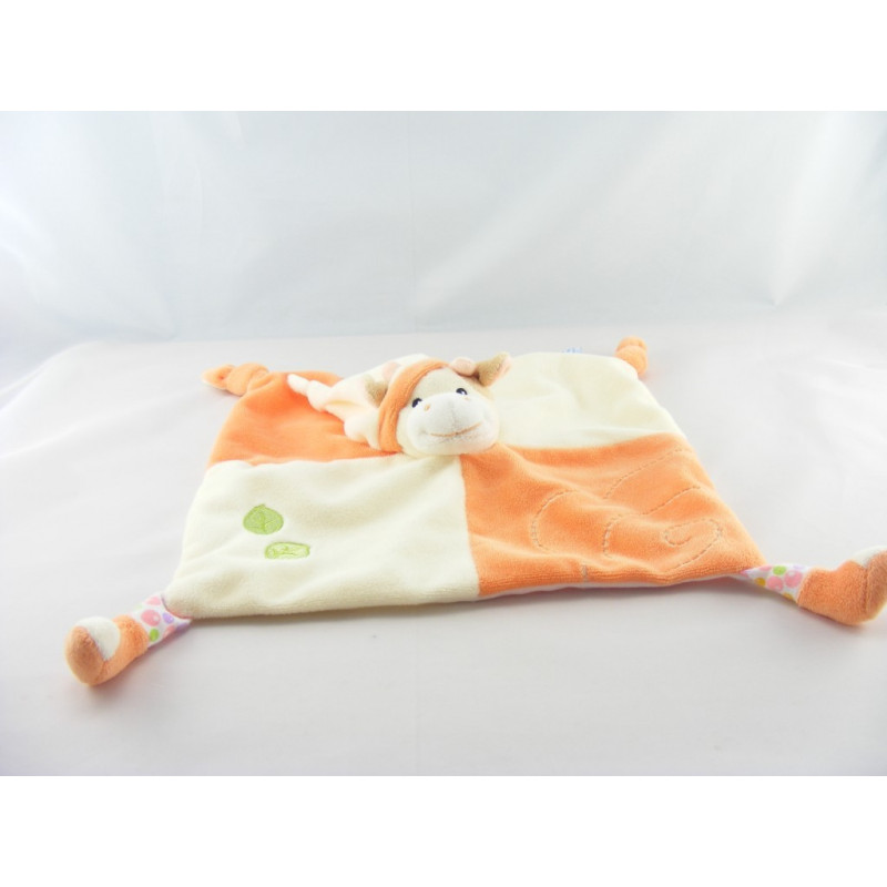 Doudou plat vache orange blanc feuilles vertes GIPSY