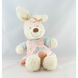 Doudou hochet lapin blanc robe rose bleu papillon TEX BABY