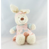 Doudou hochet lapin blanc robe rose bleu papillon TEX BABY
