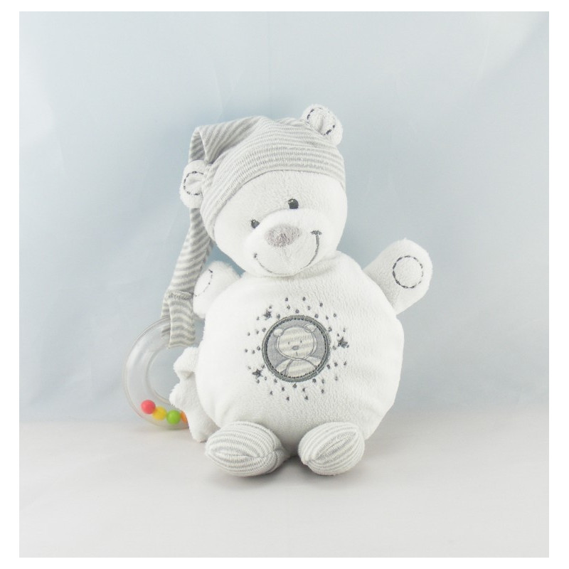 Doudou musical ours blanc rayé gris étoiles NICOTOY