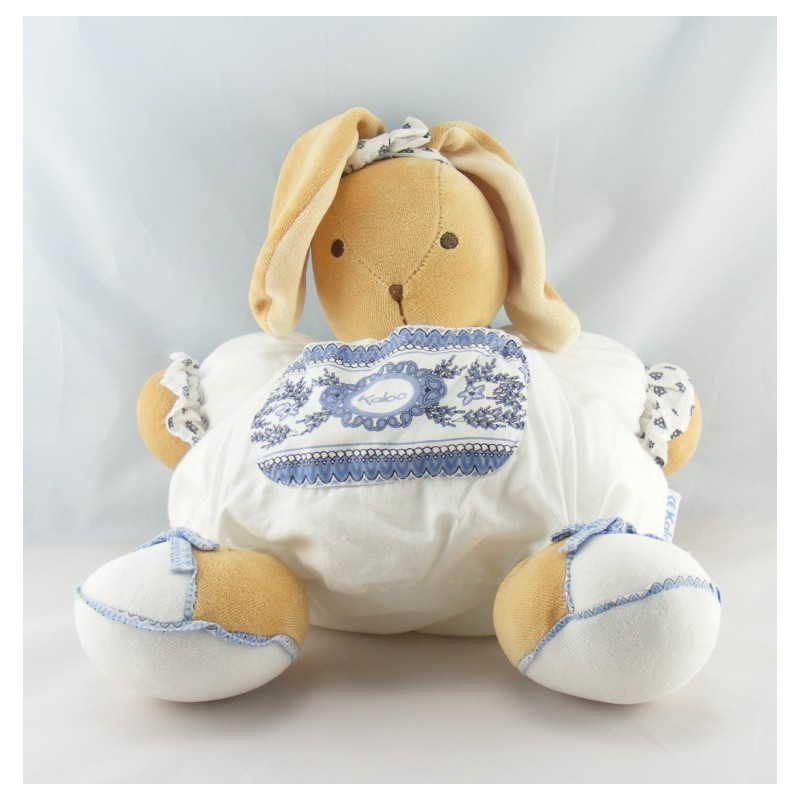 Doudou range pyjama lapin blanc fleurs bleu Lys KALOO