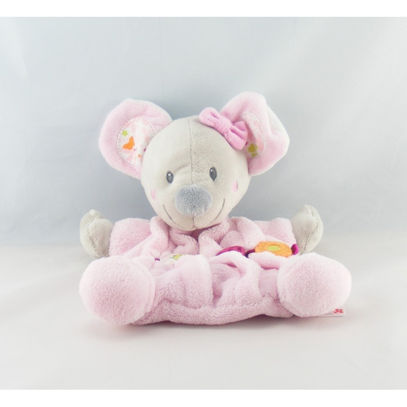 Doudou plat souris rose oiseau vert NICOTOY