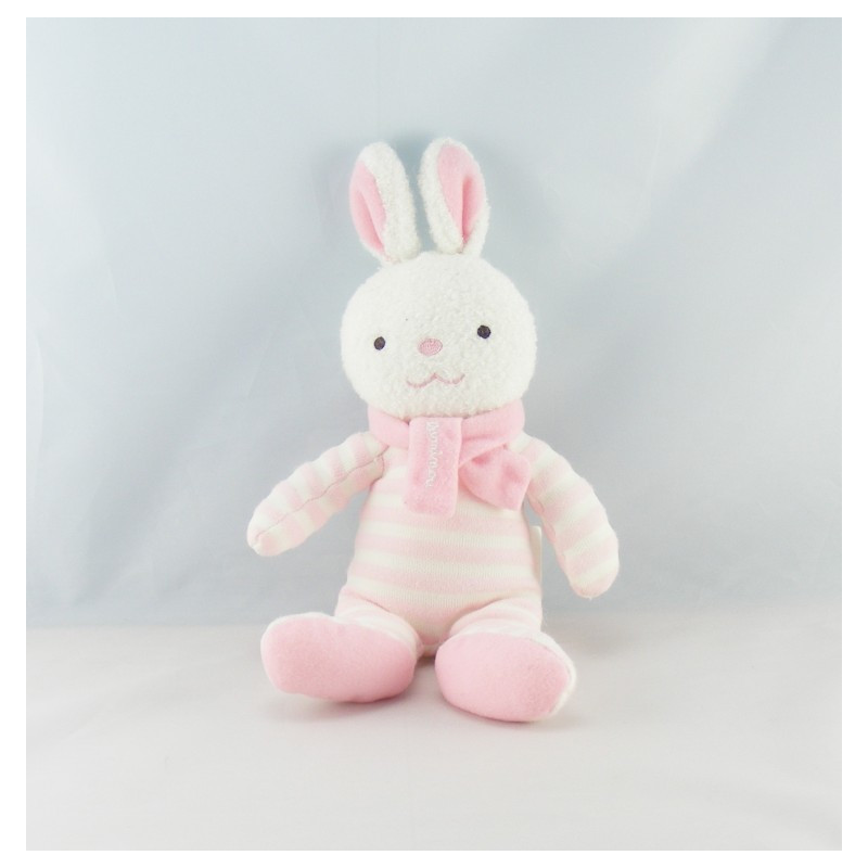 Doudou lapin blanc rose rayé Luminou 