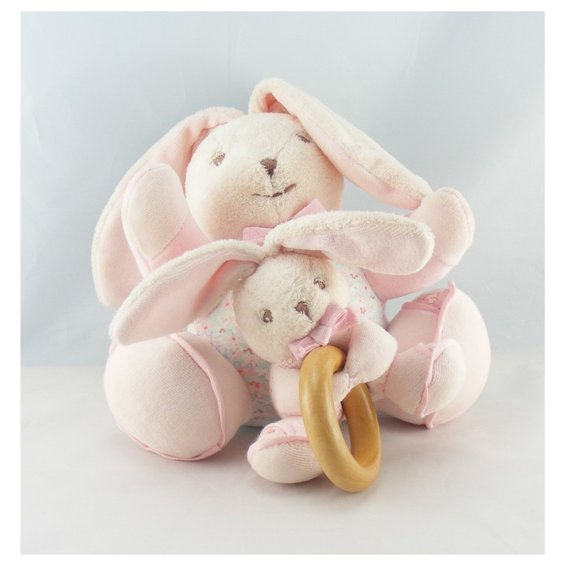 Doudou range pyjama lapin Liliblue rose bleu fleurs KALOO