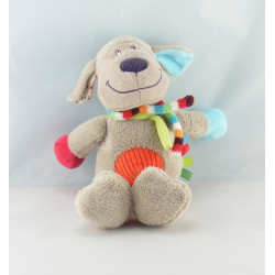 Doudou plat lapin gris beige jaune pattes multicolores MOTS D'ENFANTS