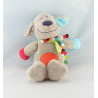 Doudou plat lapin gris beige jaune pattes multicolores MOTS D'ENFANTS