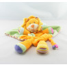 Doudou plat lion orange vert bleu jaune feuille POMMETTE