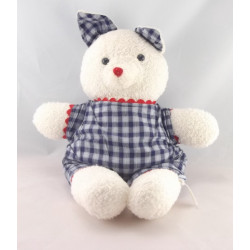 Grand Doudou chien blanc oreilles bleu noeud rouge JACADI 45 cm