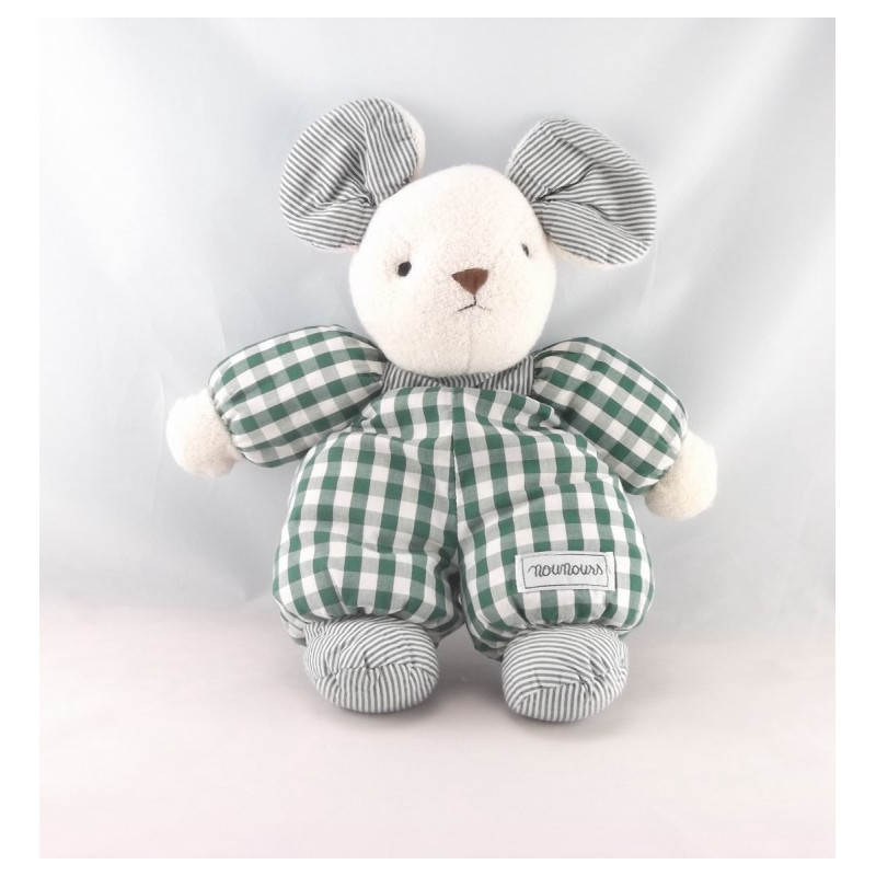 Doudou souris verte rayé carreaux NOUNOURS