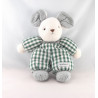 Doudou souris verte rayé carreaux NOUNOURS