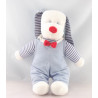 Grand Doudou chien blanc oreilles bleu noeud rouge JACADI 45 cm