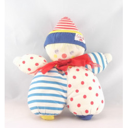 Doudou clown bleu vert rouge jaune pois hochet COROLLE