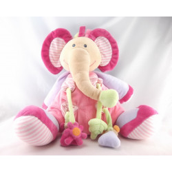 Doudou semi plat éléphant rose mauve fleurs NATTOU