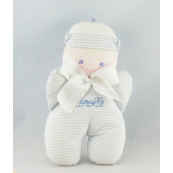 Doudou Hochet marin rayé bleu noeud rouge COROLLE