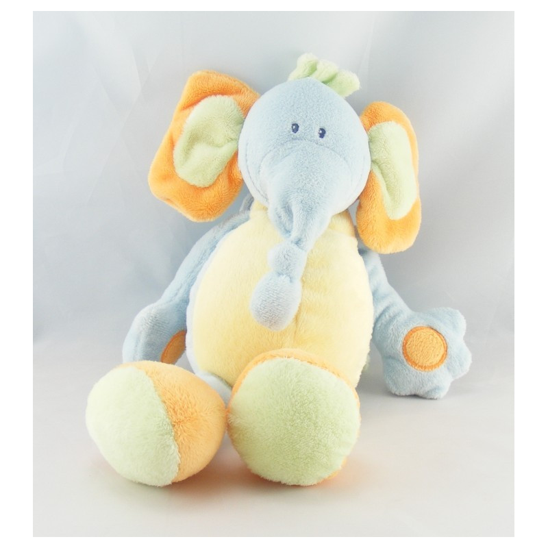 Doudou éléphant bleu jaune orange vert NATTOU