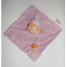Doudou Plat carré rose avec escargot brodé Fillette Lutin Bengy