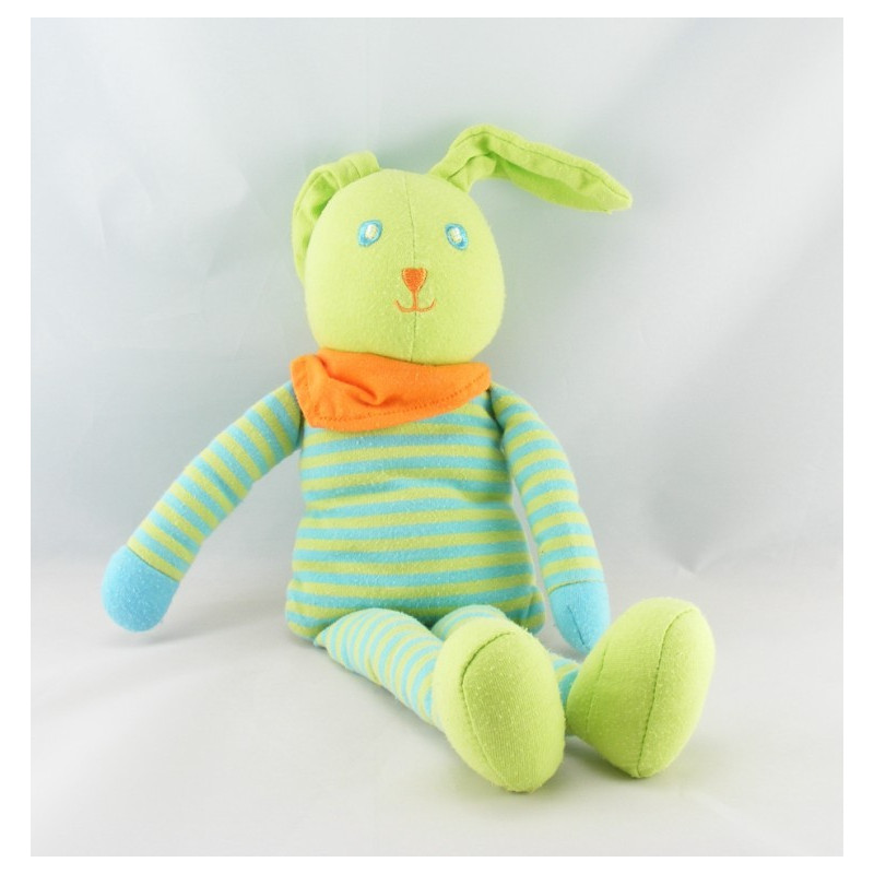 Doudou lapin vert salopette bleu à pois COROLLE