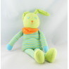 Doudou lapin vert salopette bleu à pois COROLLE