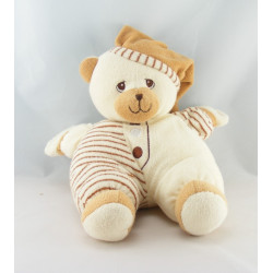 Doudou semi plat ours beige rayé marron ANNA CLUB PLUSH