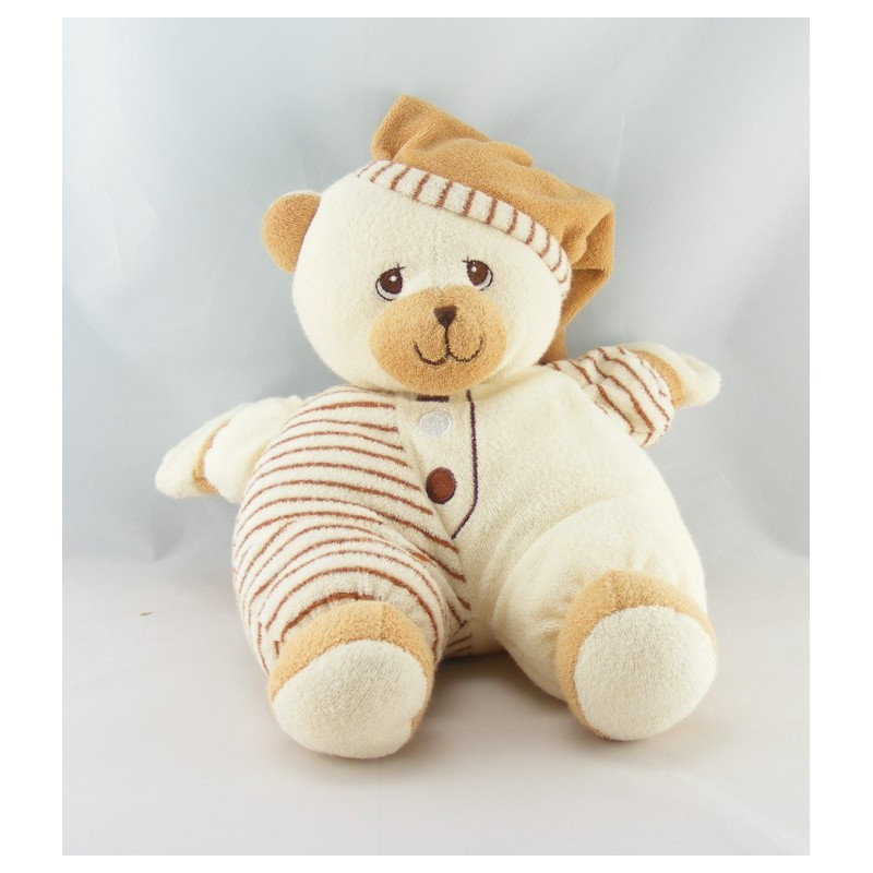 Doudou semi plat ours beige rayé marron ANNA CLUB PLUSH