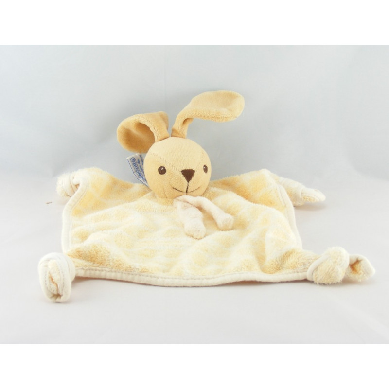 Doudou plat carré lapin jaune NOUNOURS